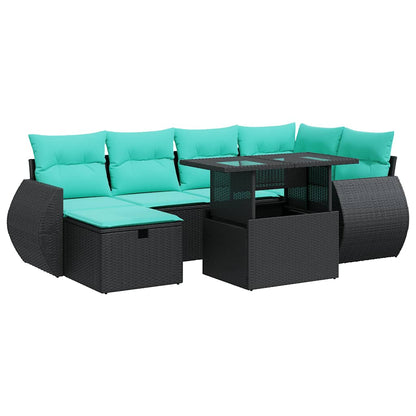 7-delige Loungeset met kussens poly rattan acacia grijs