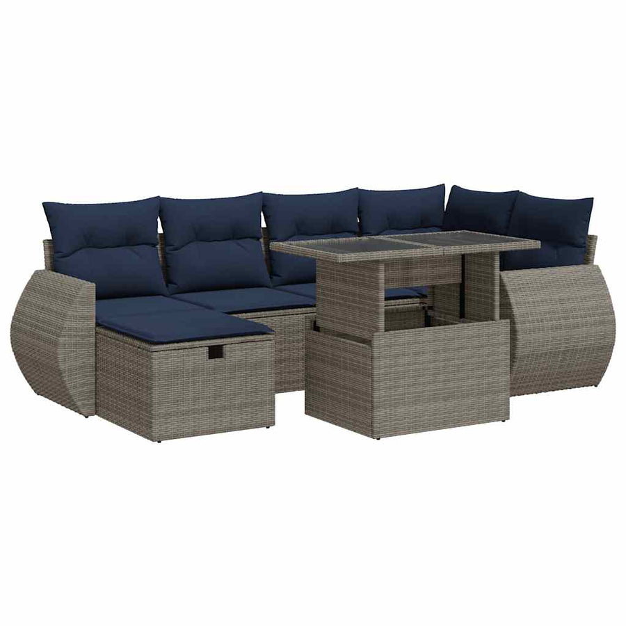 7-delige Loungeset met kussens poly rattan acacia bruin