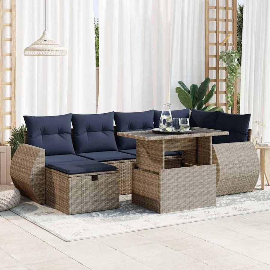 7-delige Loungeset met kussens poly rattan acacia bruin