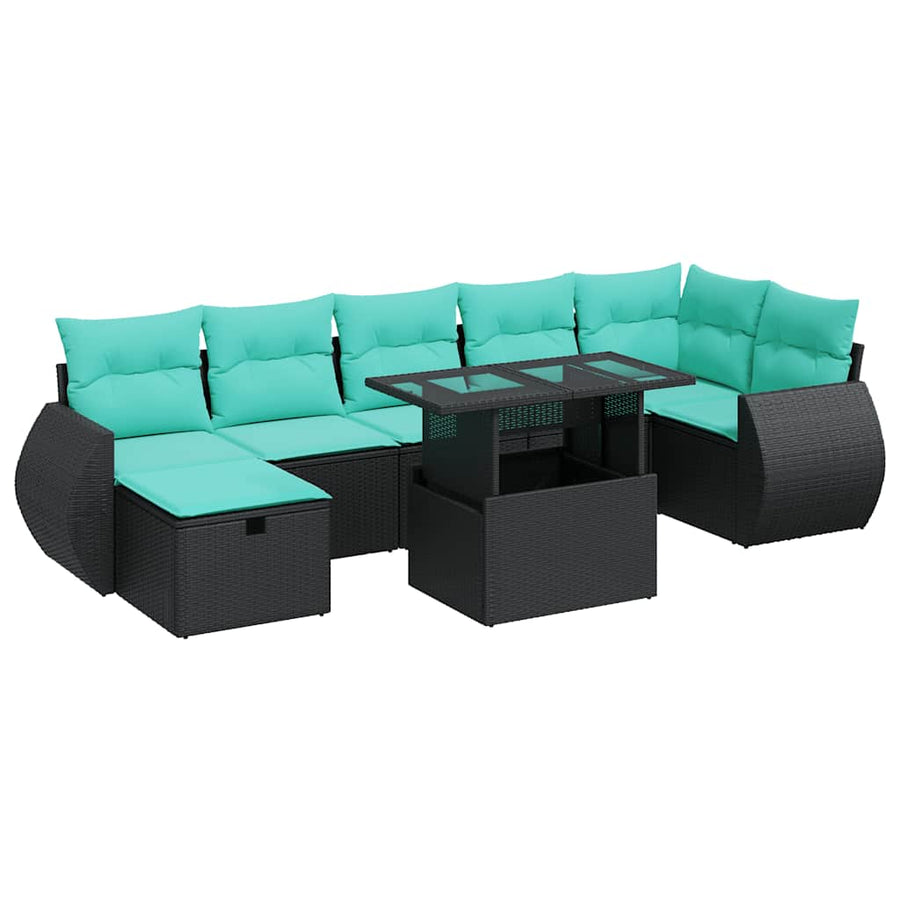 8-delige Loungeset met kussens poly rattan acacia grijs