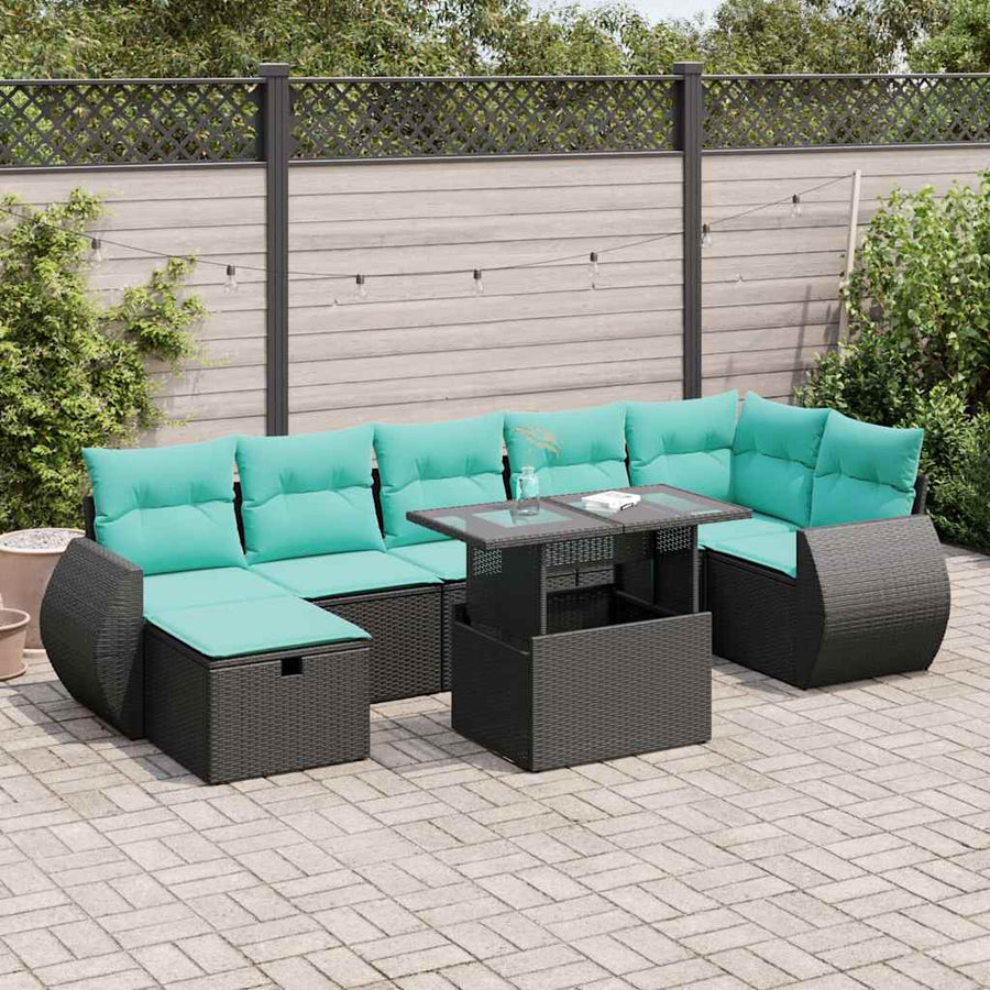 8-delige Loungeset met kussens poly rattan acacia grijs