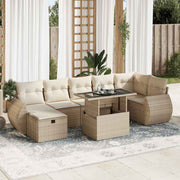 Loungeset poly rattan 8-delig beige met kussens