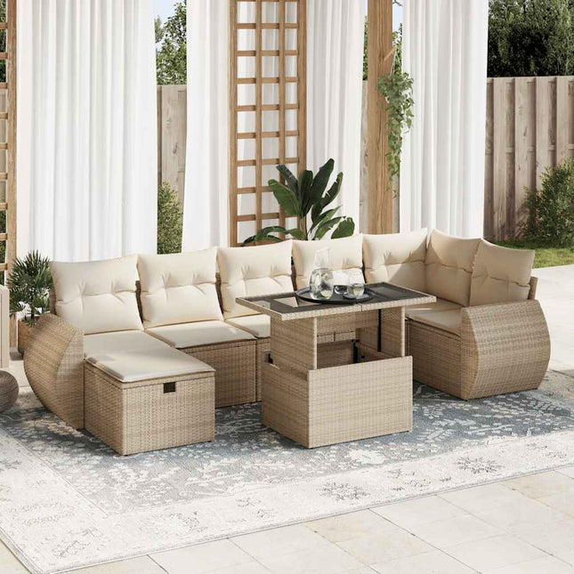 8-delige Loungeset met kussens poly rattan beige