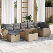 8-piece Lounge Set with Cushions Poly Rattan Beige