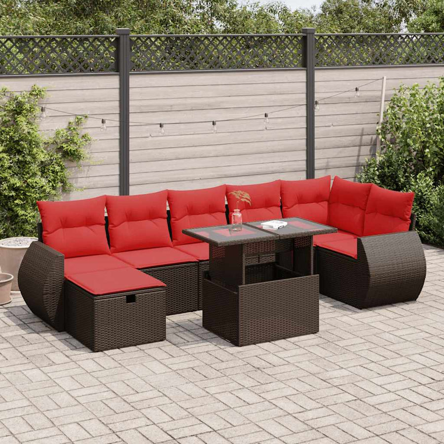 8-delige Loungeset met kussens poly rattan acacia zwart