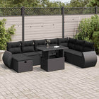 9-delige Loungeset met kussens poly rattan zwart