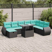 9-piece Lounge Set with cushions poly rattan acacia grey