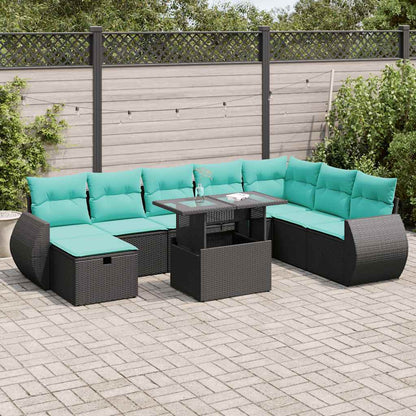 9-delige Loungeset met kussens poly rattan acacia grijs