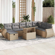 Loungeset poly rattan 9-delig beige