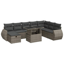 9-delige Loungeset met kussens poly rattan grijs