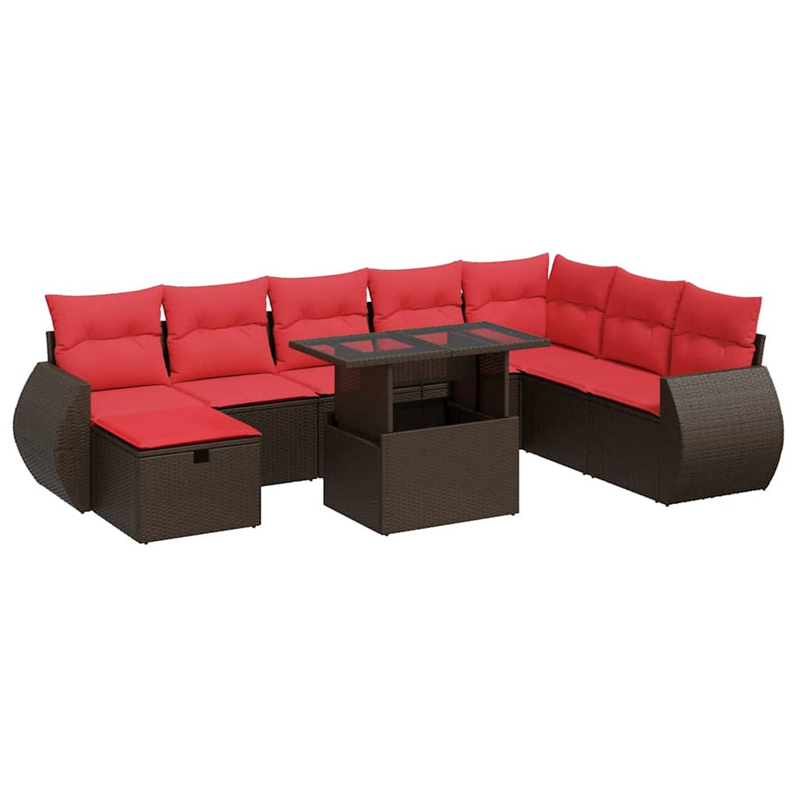 9-delige Loungeset met kussens poly rattan acacia zwart