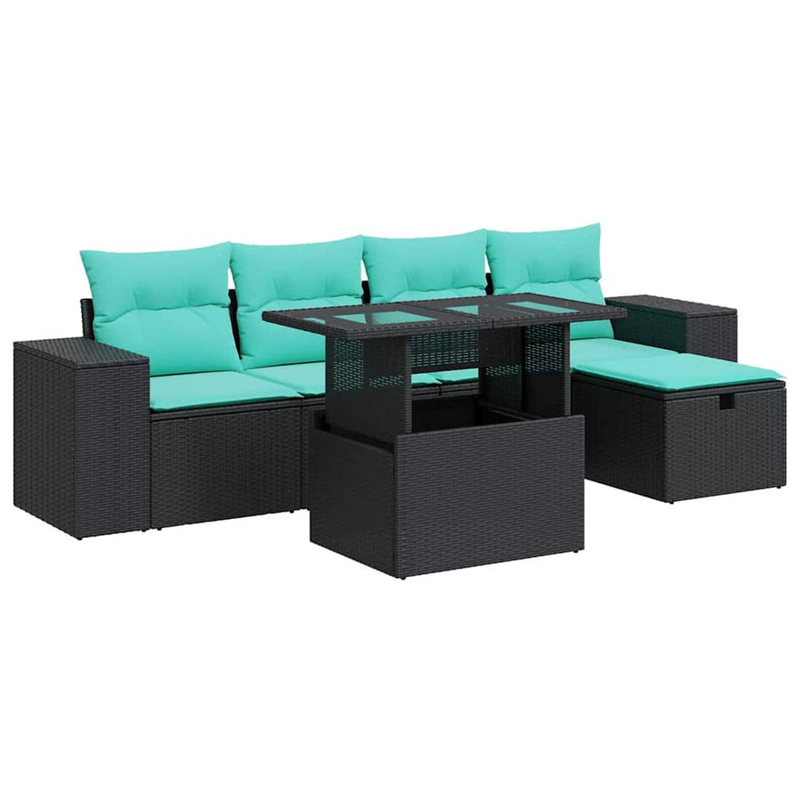 6-delige Loungeset met kussens poly rattan acacia grijs