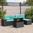 6-Piece Lounge Set with Cushions Poly Rattan Acacia Grey