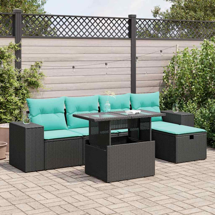 6-delige Loungeset met kussens poly rattan acacia grijs