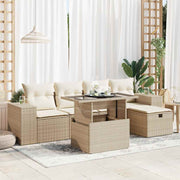 Loungeset 6-delig poly rattan beige