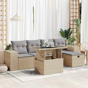 Loungeset 6-delig poly rattan beige