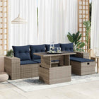 6-piece Lounge Set with cushions poly rattan acacia brown