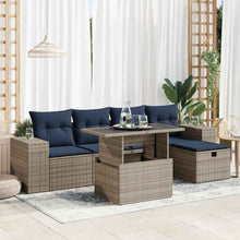 6-delige Loungeset met kussens poly rattan acacia bruin