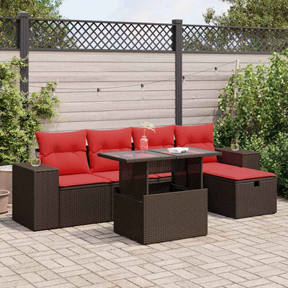 6-delige Loungeset met kussens poly rattan acacia zwart