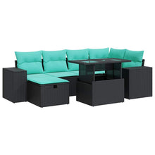 7-delige Loungeset met kussens poly rattan acacia grijs
