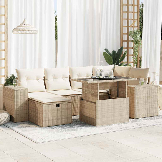 8-delige Loungeset met kussens poly rattan beige