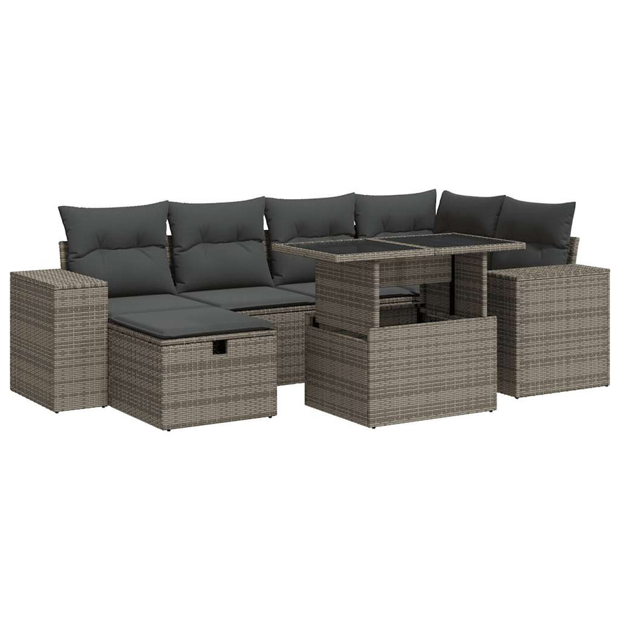 8-delige Loungeset met kussens poly rattan grijs