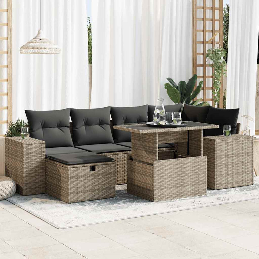 8-delige Loungeset met kussens poly rattan grijs