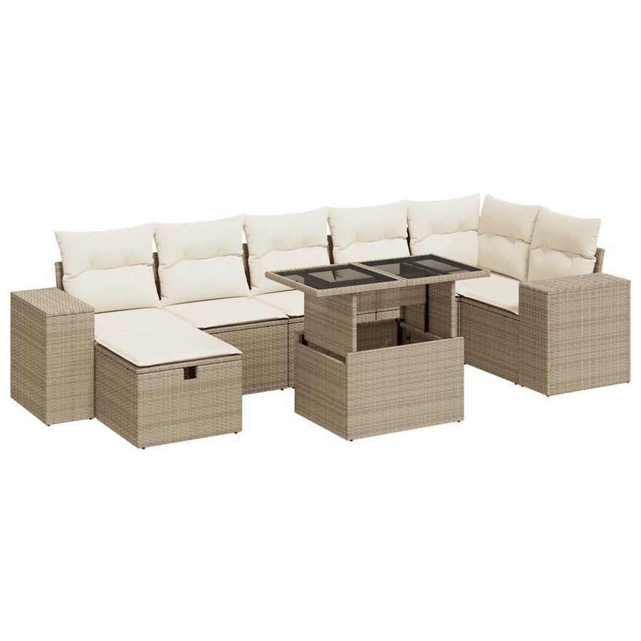 5-delige Loungeset met kussens poly rattan beige