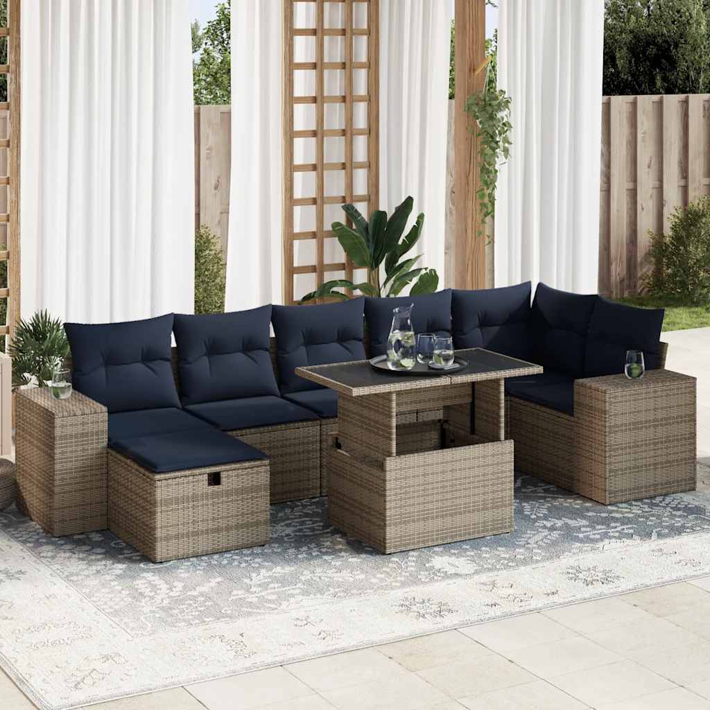 8-delige Loungeset met kussens poly rattan acacia bruin