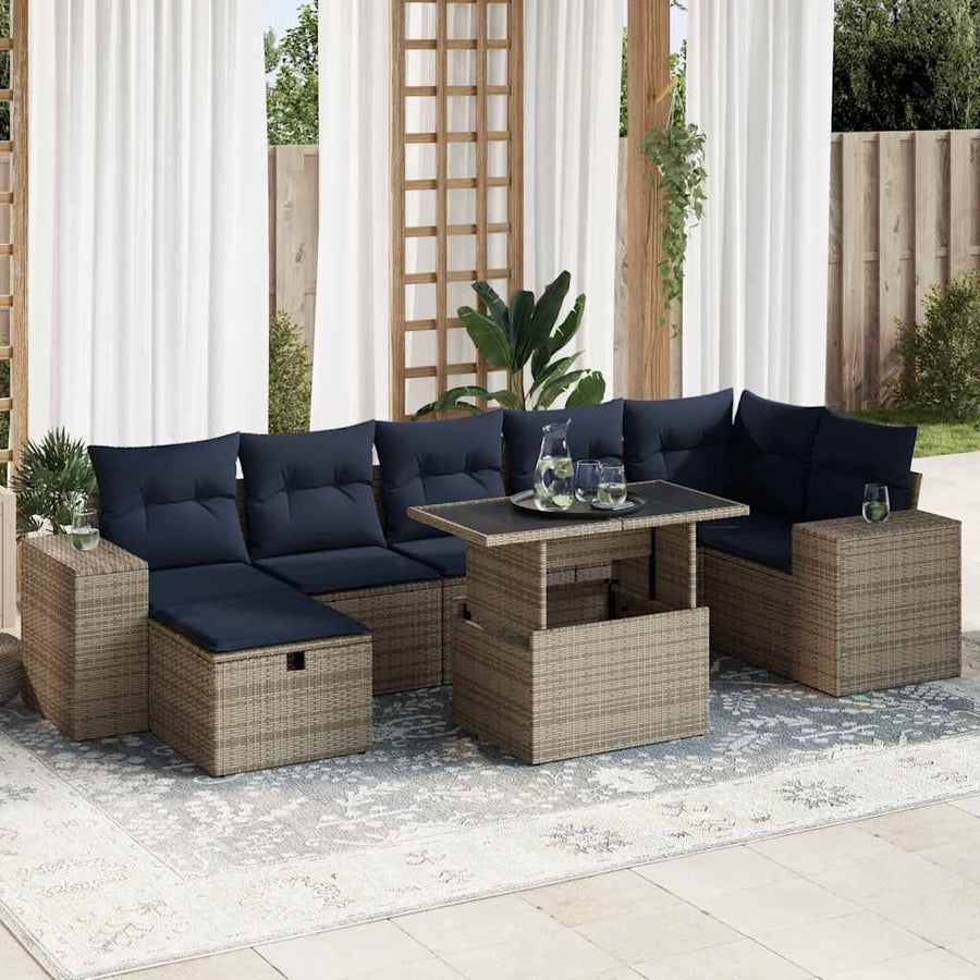 8-delige Loungeset met kussens poly rattan acacia bruin