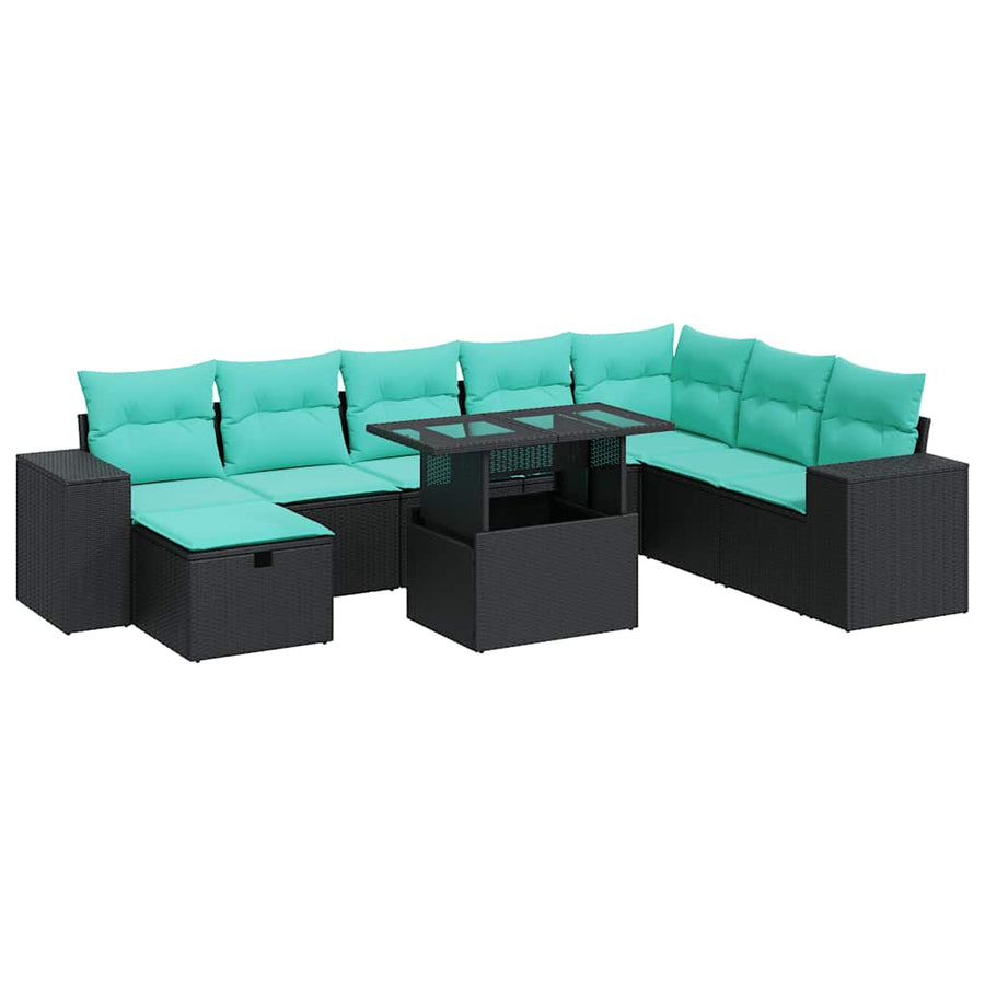 9-delige Loungeset met kussens poly rattan acacia grijs