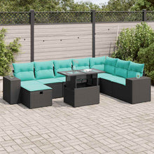 9-delige Loungeset met kussens poly rattan acacia grijs
