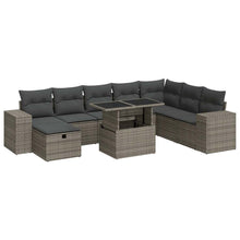 9-delige Loungeset met kussens poly rattan grijs