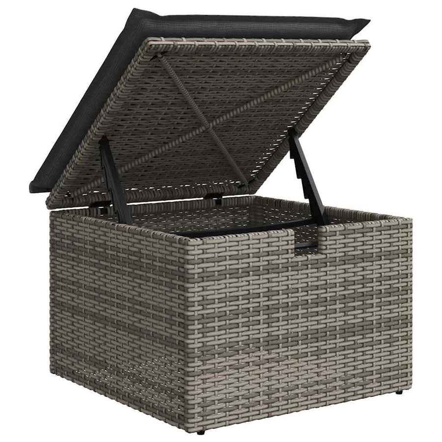 9-delige Loungeset met kussens poly rattan grijs