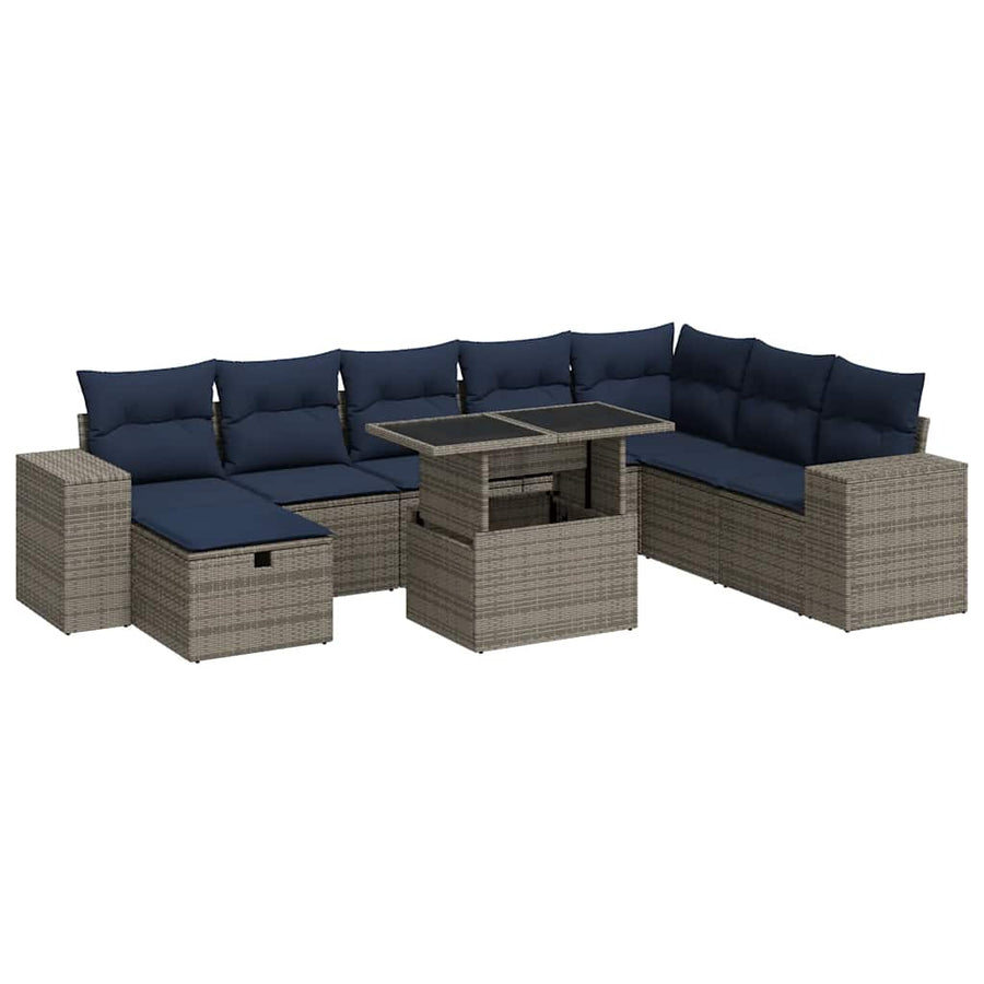 9-delige Loungeset met kussens poly rattan acacia bruin