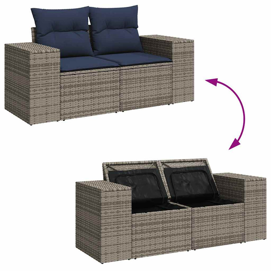 9-delige Loungeset met kussens poly rattan acacia bruin