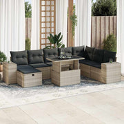 Loungeset 9-delig poly rattan lichtgrijs
