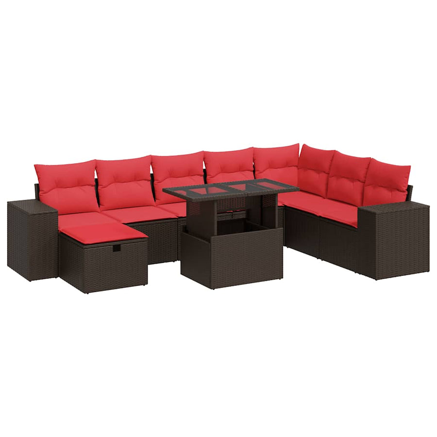 9-delige Loungeset met kussens poly rattan acacia zwart