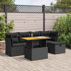 6-piece Lounge Set with cushions poly rattan acacia black