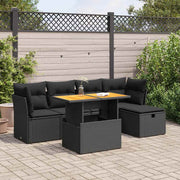Loungeset 6-delig poly rattan acacia zwart