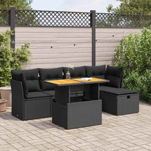 6-delige Loungeset met kussens poly rattan acacia zwart