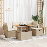 Loungeset 6-delig poly rattan acacia beige