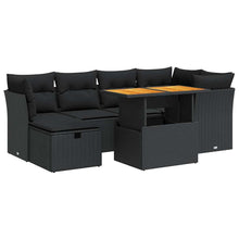 7-delige Loungeset met kussens poly rattan acacia zwart