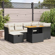 Loungeset 7-delig poly rattan acacia zwart