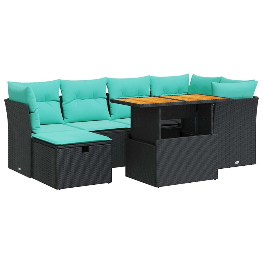 7-delige Loungeset met kussens poly rattan acacia bruin