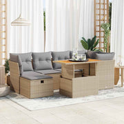 Loungeset 7-delig poly rattan acacia beige