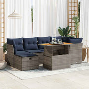 Loungeset 7-delig poly rattan acacia zwart