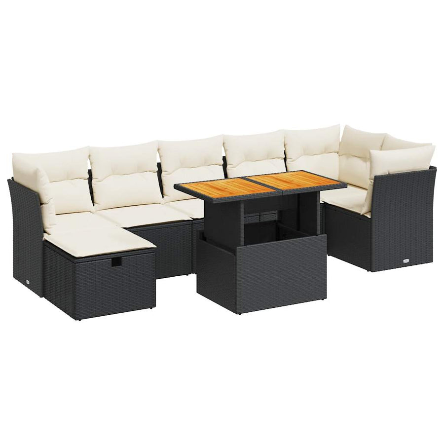 8-delige Loungeset met kussens poly rattan acacia zwart