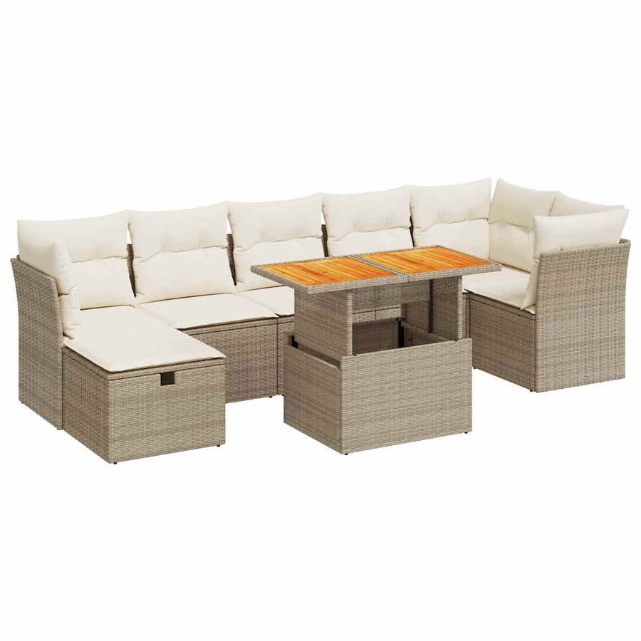 8-delige Loungeset met kussens poly rattan acacia beige