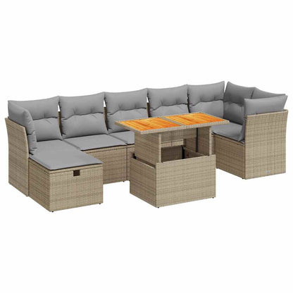 8-delige Loungeset met kussens poly rattan acacia beige